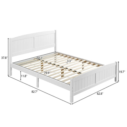 Zimtown Queen Platform Bed, Solid Pine Wood Kids Bed Frame with Headboard and Footboard , Easy Assembly, White