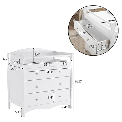 Zimtown Changing Table with Drawers,3 Drawer Baby Changing Dresser, Infant Diaper Station Nursery Organizer with Storage, White