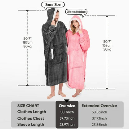 Wearable Blanket Hoodie, Flannel Sherpa Fleece Blanket Sweatshirt for Adults Women Men