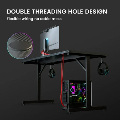 GTRACING 55" Large RGB Gaming Desk with Mouse Pad T-Shaped Office Chair Computer Desk Spacious Work Surface Table, Black