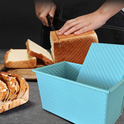 LIMICAR Pullman Loaf Pan with Lid,Bread Pans for Baking,8x4 in Carbon Steel Loaf Pan,Non-Stick Sandwich Bread Loaf Pan for Oven,1lb Dough Capacity,Blue