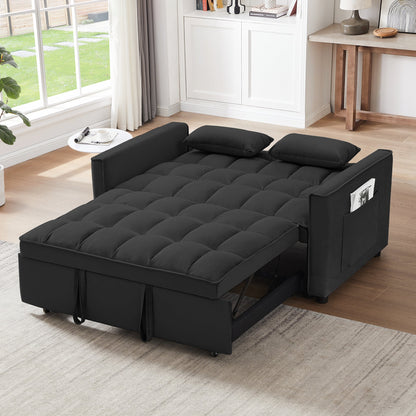 3 in 1 Sleeper ,55" Modern Velvet Convertible Pull Out Bed, Loveseat with 2 Toss Pillows and Adjustable Backrest for ,Black