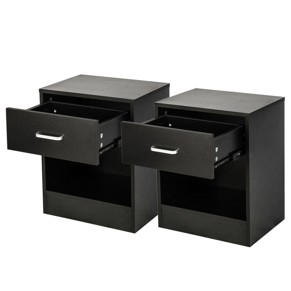 Zimtown Set of 2 Nightstand End Beside Table 1 Drawer Storage Organizer Room Furniture,Black