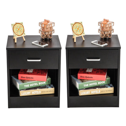 Zimtown Set of 2 Nightstand End Beside Table 1 Drawer Storage Organizer Room Furniture,Black