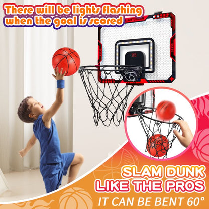 JUGAAD LIFE Basketball Hoop for Kids, Indoor Over the Door Mini Basketball Hoops with LED Lighting and Sounds, Electronic Scoreboard and 3 Balls, Basketball Toys Gifts for Boys Girls-Red