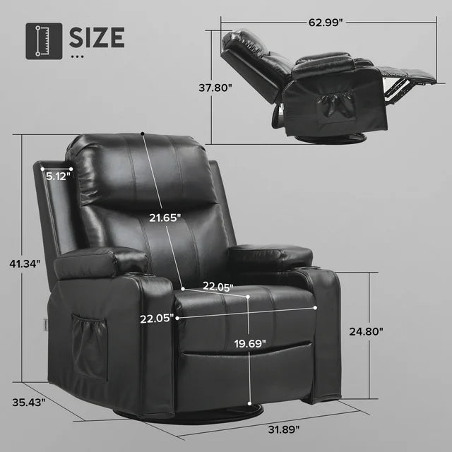 COMHOMA Swivel Rocker Recliner Chair with Heat and Massage, 31.89" Wide PU Leather Rocking Sofa Home Recliner for Living Room Home Theater Office, Black (3.7) 3.7 stars out of 368 reviews 368 reviews