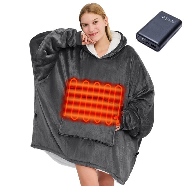 Heated Wearable Blanket, Oversized Wearable Heated Blanket for Adult, Sherpa Fleece Blanket Hoodie