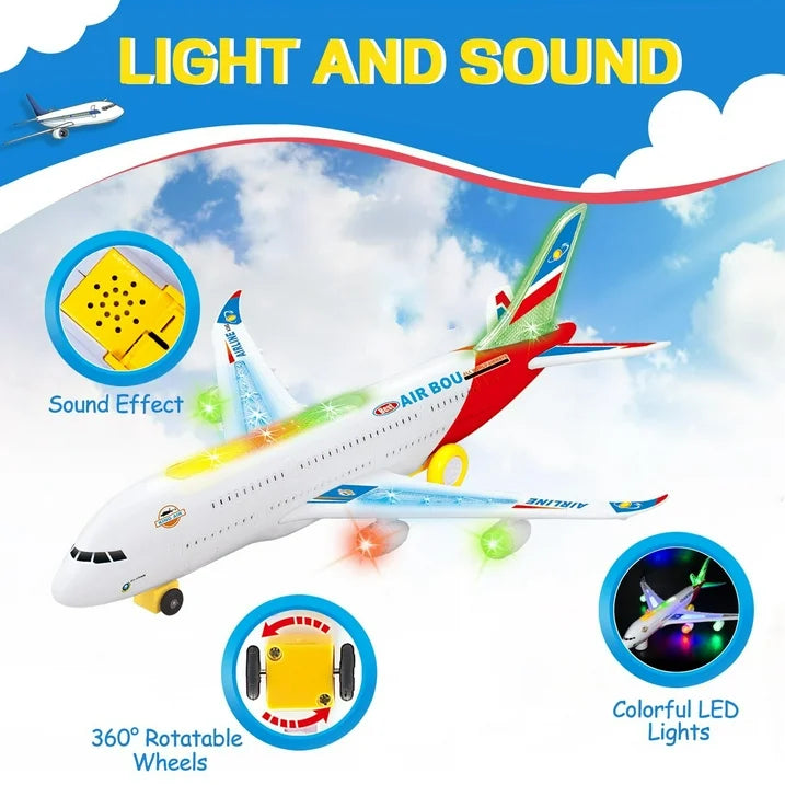 JUGAAD LIFE Airplane Toys for Kids, Bump and Go Action, Toddler Toy Plane with LED Flashing Lights and Music for Boys & Girls 3 -12 Years Old