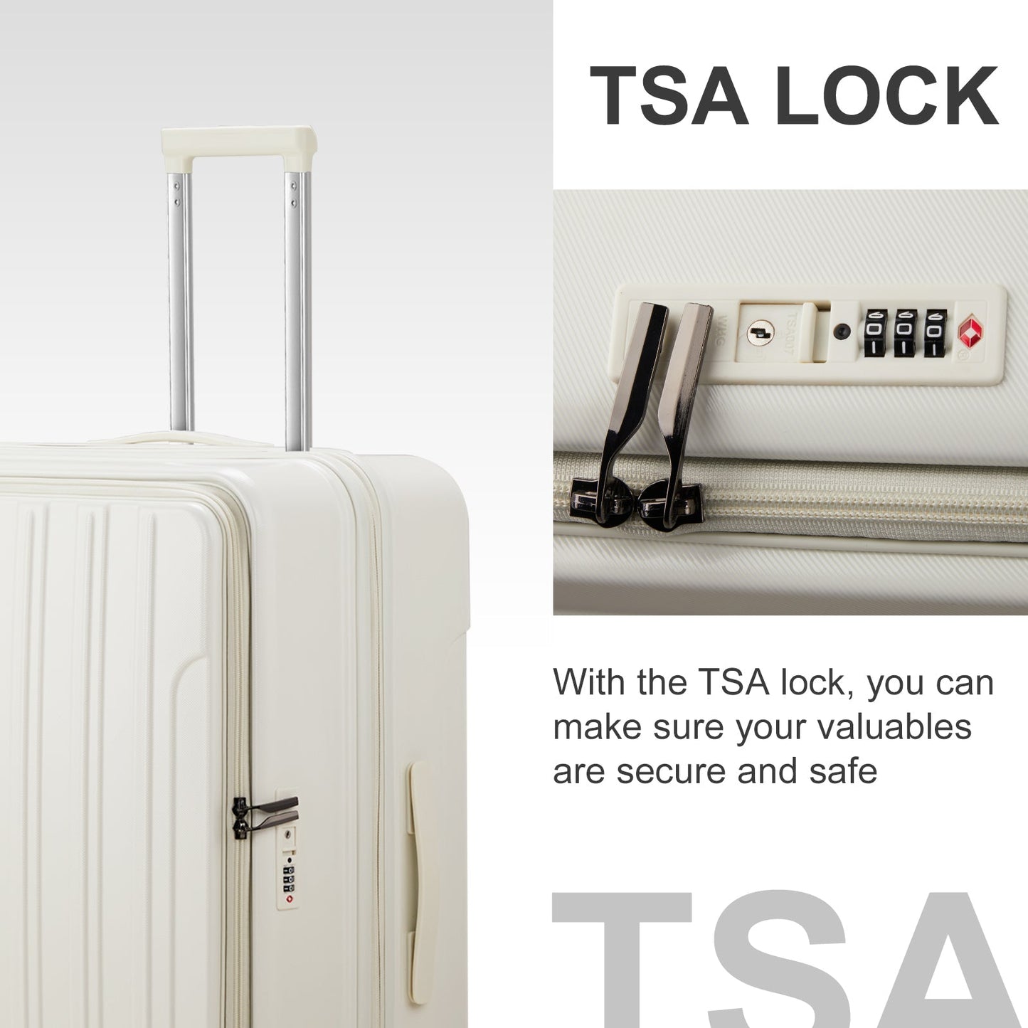 20-Inch Luggage with USB Port, Hardside Carry On Suitcase with Front Pocket, Spinner Wheels & Built-in TSA Lock, White