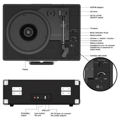 maio turntable record player C210 black