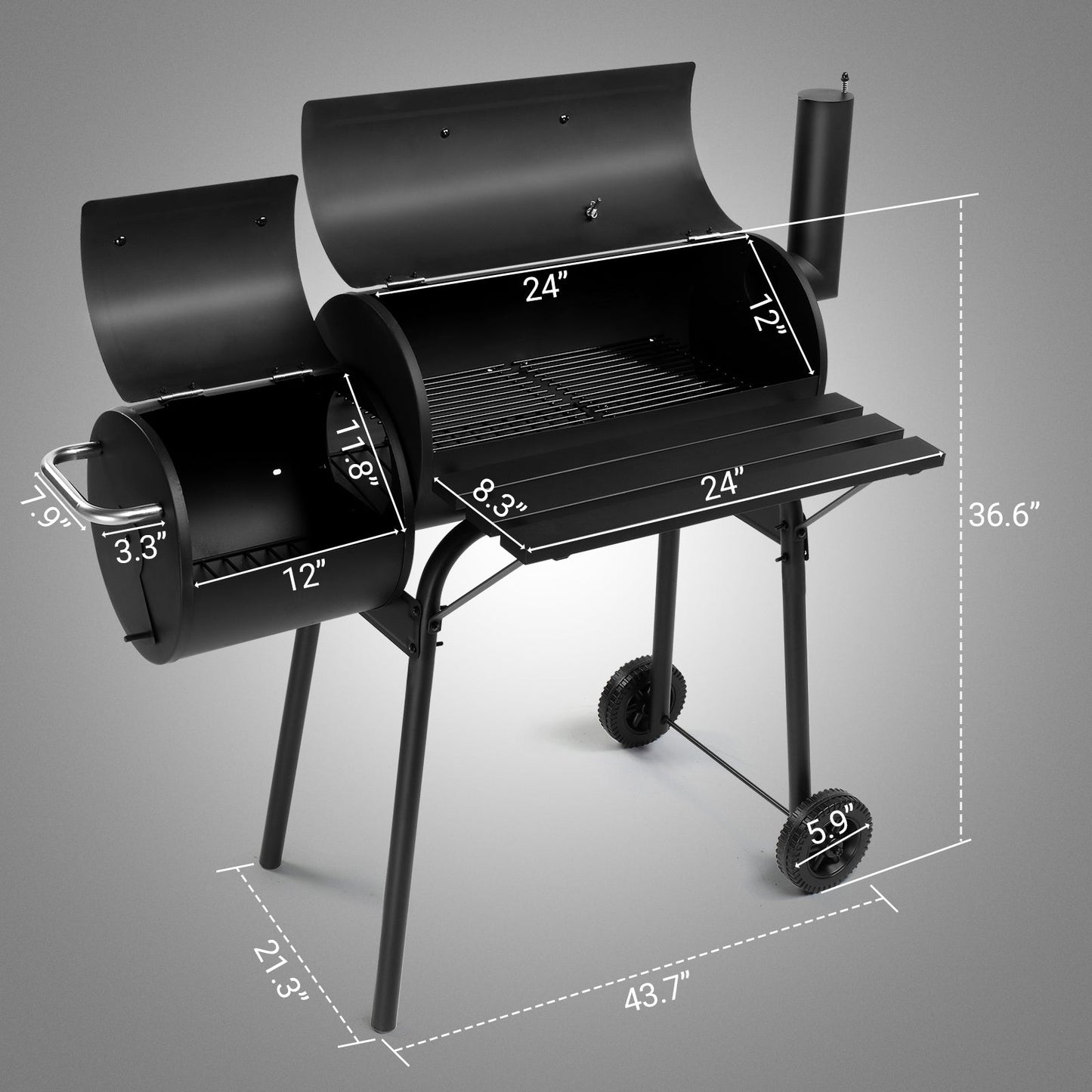 BBQ Charcoal Grill Outdoor Barbecue Pit with Offset Smoker Patio Backyard,Iron,Black