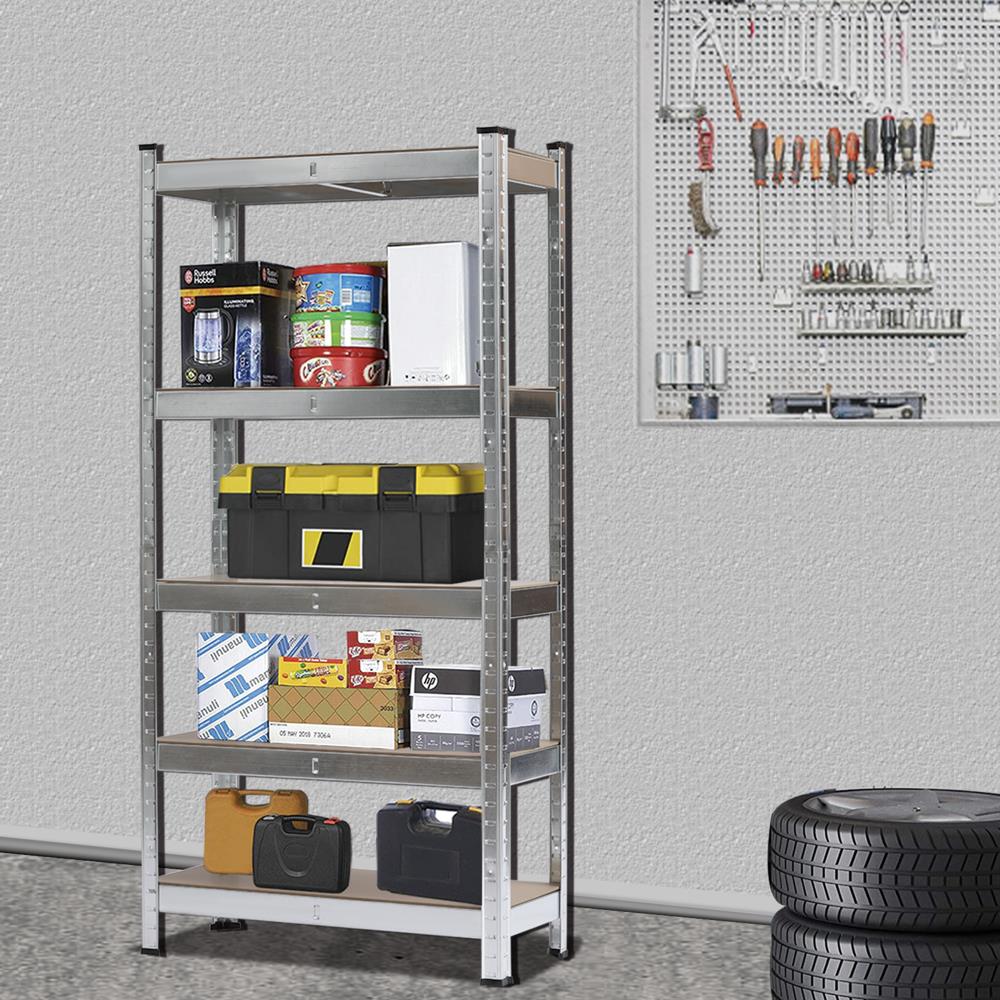 FCH 5 Tier Heavy Duty Steel Shelving Unit, 11.8"W x 29.5"D x 59"H Garage Storage Rack Silver