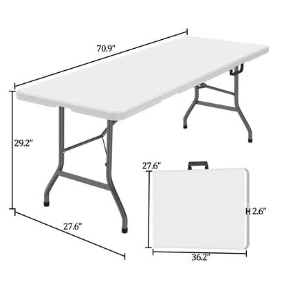 6 Foot Folding Table,White Plastic Folding Table,Built-in Handle,White