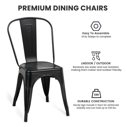 COMHOMA Metal Dining Chair Industrial Modern Iron Stackable Bistro Chair Set of 4, Black