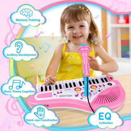 JUGAAD LIFE Piano for Kids 37 Keys Piano Toys for Girl Toddlers with Built-in Microphone & Music Modes Best Birthday Gifts for 1 2 3 4 5 Year Old Girls Educational Keyboard Musical Instrument Toys