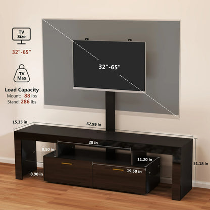 Anrist Modern TV Stand with Mount Swivel LED Lights Entertainment Center for 65 inch TVs Glass Shelves for Living Room,Black