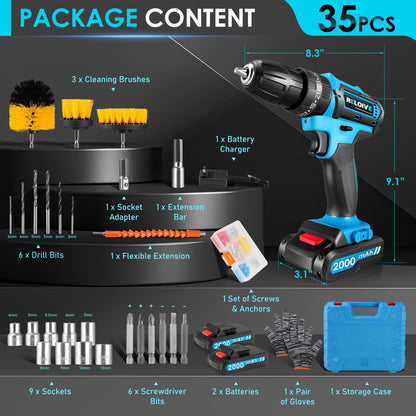 RELOIVE Cordless Drill, 21V Power Drill Set with 2Ah Battery, 3/8"Keyless Chuck, 25+1 Position Electric Drill, 2-Speed Transmission For Screwdriving And Drilling, RED