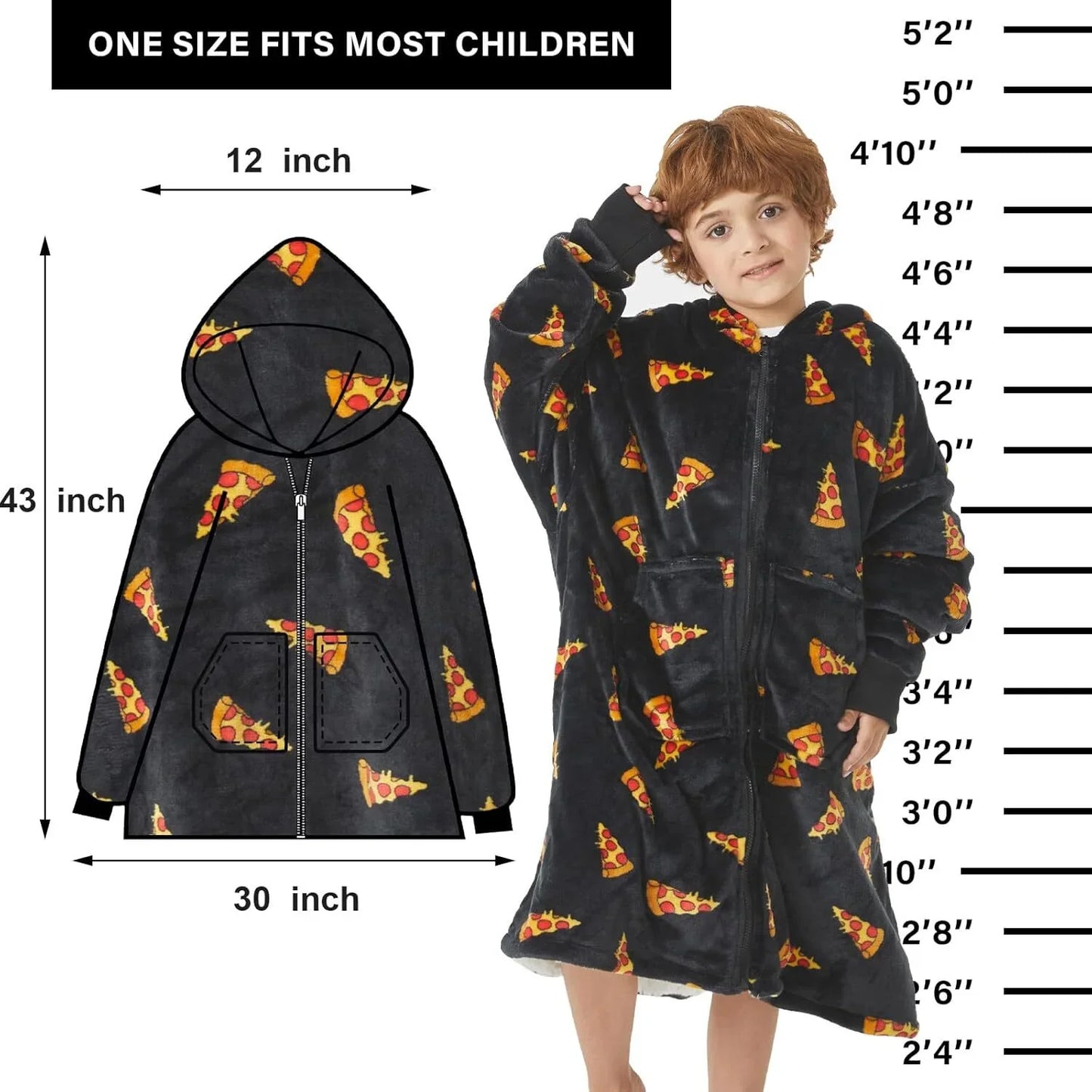 Wearable Blanket Hoodie for Kids, Flannel Sherpa Fleece Blanket Sweatshirt