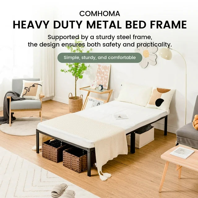 COMHOMA Heavy Duty Twin Size Metal Platform Bed Frame with 14'' High Under Bed Storage Space