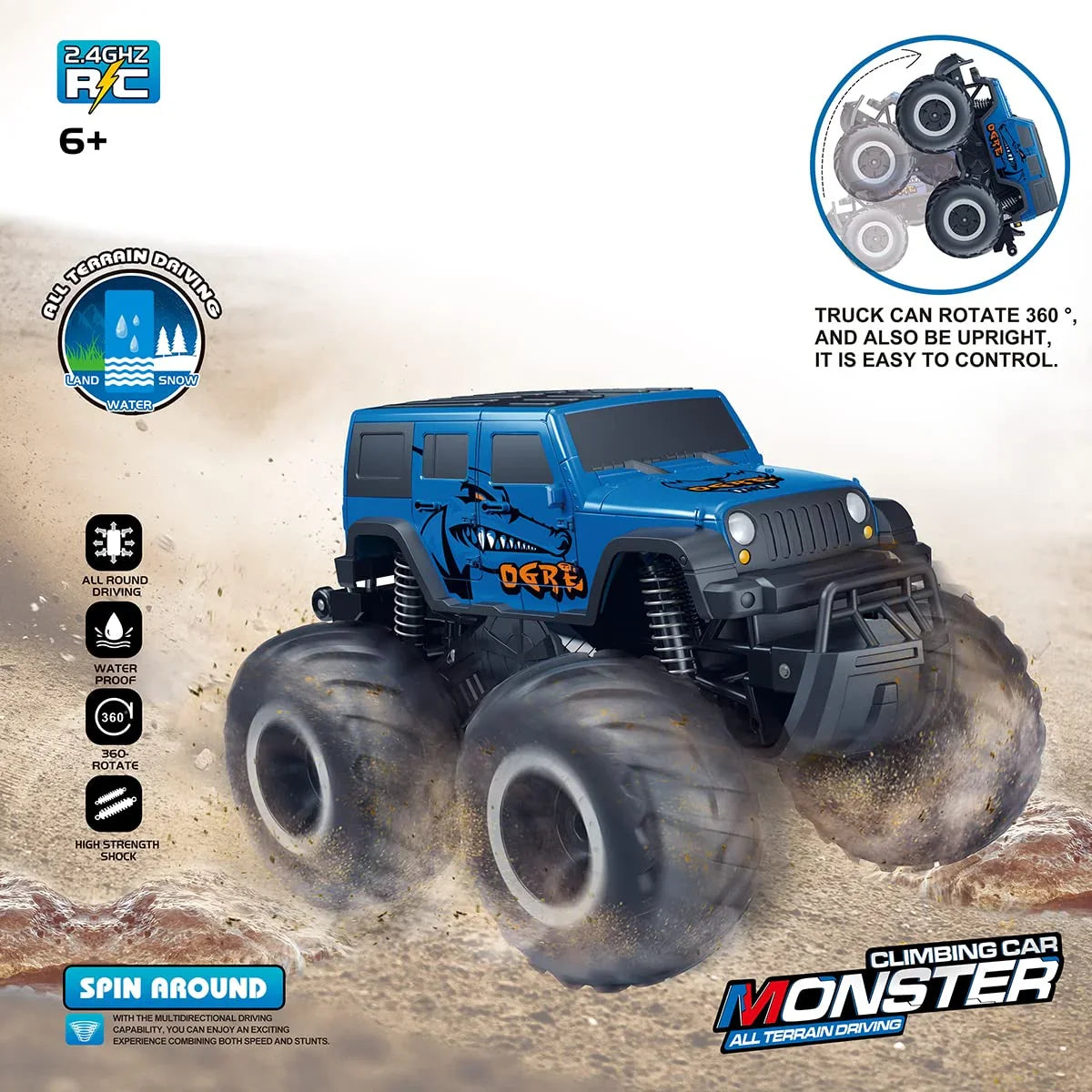 JUGAAD LIFE Remote Control Cars 1:16 SUV Toys RC Monster Truck Toys Body Waterproofing Suitable for All Terrain 4WD Off-Road Car, Land Water 2 in 1, Gifts for Kids Boys