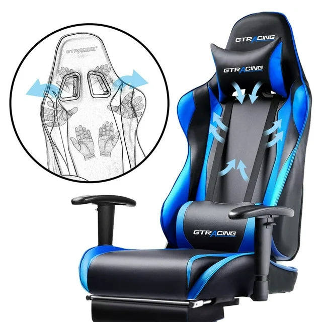 GTRACING Gaming Chair with Footrest Ergonomic Reclining Office Chair Swivel Rocker, Blue