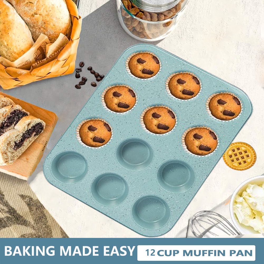 Limicar Nonstick Bakeware Set - 5 Piece Baking Pan Set with Round/Square Cake Pan, Muffin Pan, Cookie Sheet Sets , Carbon Steel, Blue