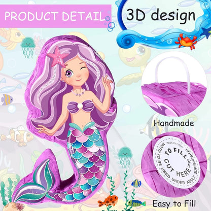 JUGAAD LIFE Mermaid Pinata - Mermaid Party Supplies Pinata Bundle with Blindfold and Bat for Girls Kids Birthday Party Game Decorations