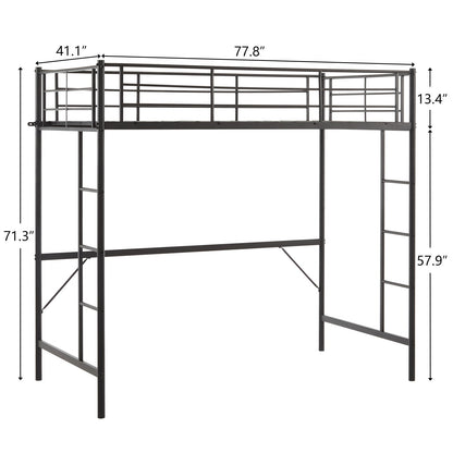 Zimtown Twin Loft Bed with Stairs Metal Single Loft Bunk Bed with Safety Guard Rails & 2 Side Ladder for Kids Teens Adults, Black