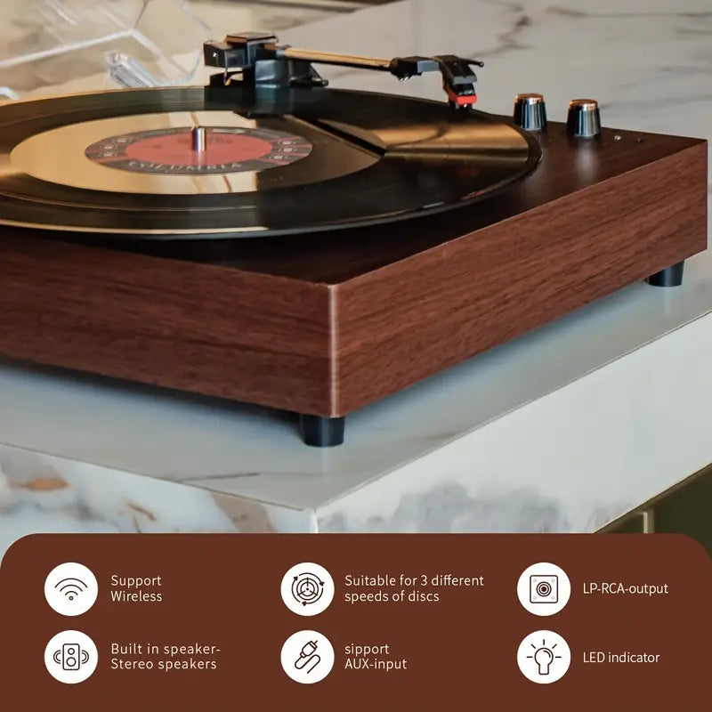 Record Player E300, 3-Speed 33/45/78RPM Vinyl Spinner with 2 Built-in Stereo Speakers, Headphone Jack, USB, AUX-IN,RCA-Out and Recording