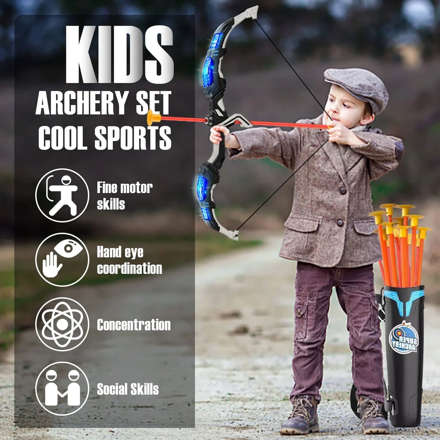 JUGAAD LIFE 2 Pack Bow and Arrow Set for Kids with LED Flash Lights, Outdoor Toys for Boys Girls Kids Ages 3-12