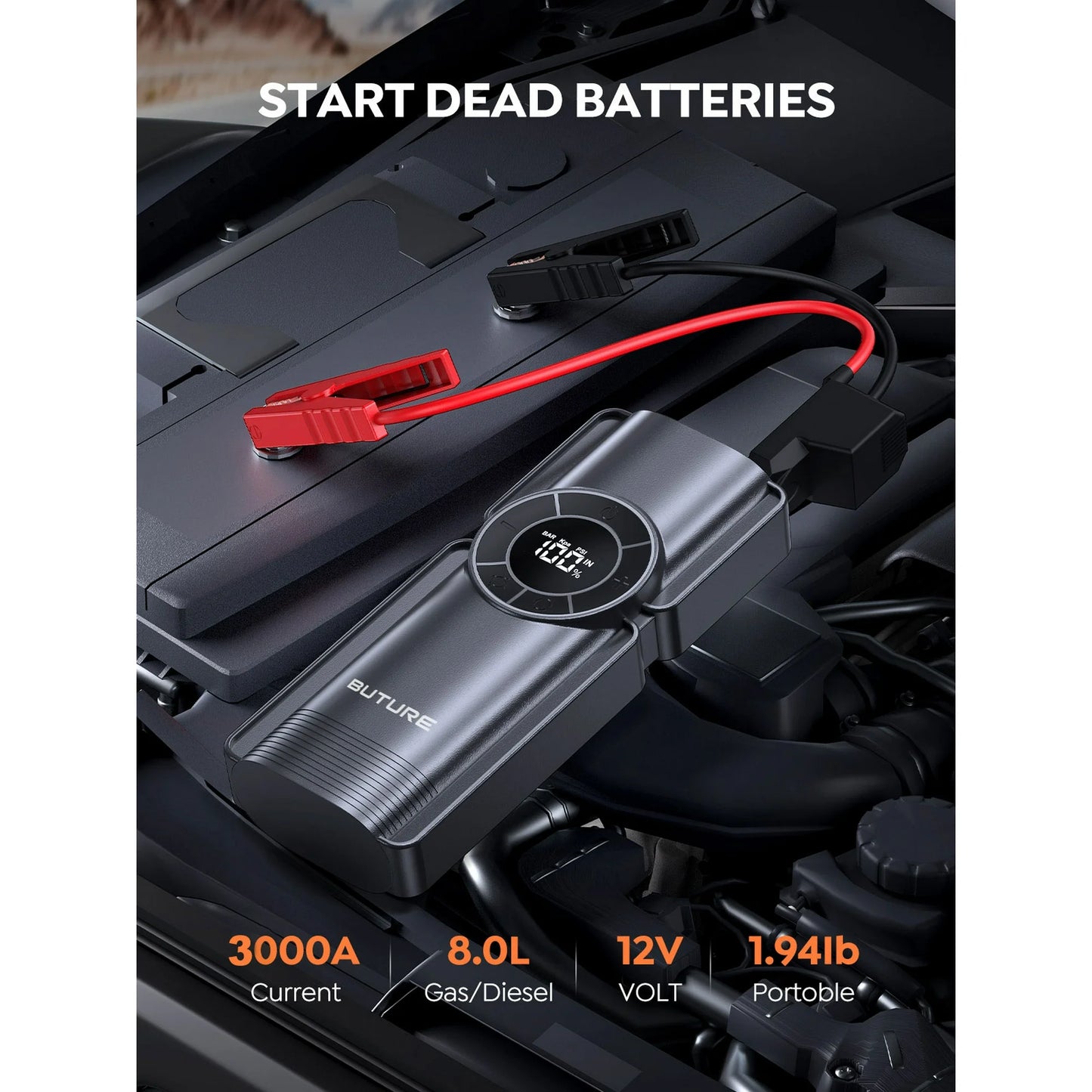 Car Jump Starter With Air Compressor Power Bank 3000A 20000mAh 12V Car Battery Jump Starter 150PSI Digital Tire Inflator Portable Battery Jump Box Buture